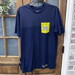 Nike Michigan Wolverines Football Navy Blue Yellow Pocket T-Shirt L Athletic Cut